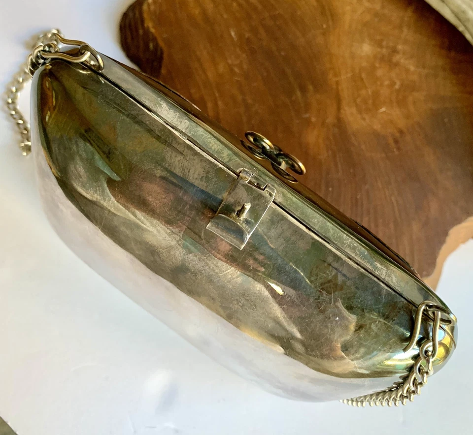 1970s Boho Hippie Mixed Metal Butterfly Solid Hinged Shoulder Bag Brass Art - Image 4 of 4