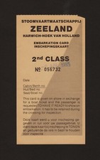 Vintage STOOMVAART MAATSCHAPPIJ ZEELAND Netherlands Ferry Embarkation Card 1985