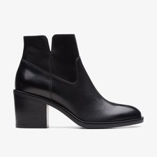 Clarks Womens Valvestino Lo Black Leather Ankle Boots,Heels Leather Casual