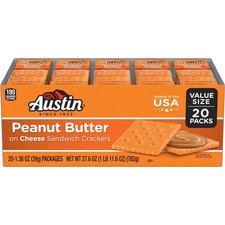 Austin Peanut Butter on Cheese Sandwich Crackers, Single Serve Snack 20 Count