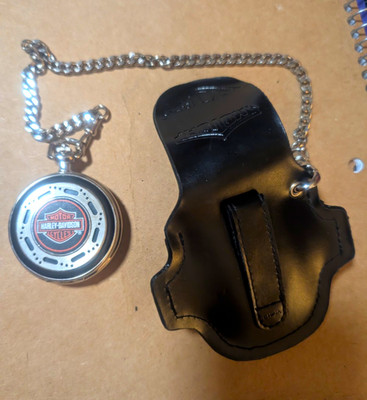 Harley-Davidson Pocket Watch with Chain & Leather Belt Holster Case