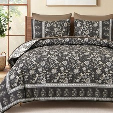 Comforter Set King Size Boho, Reversible Brown Gray Bedding Paisley Floral 7 Pie