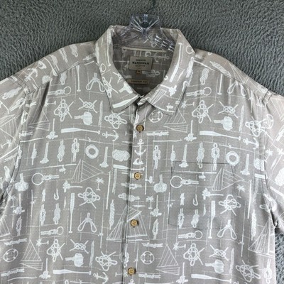 Quiksilver Waterman Collection Hawaiian Shirt Mens 2XL Beige Nautical Tropical