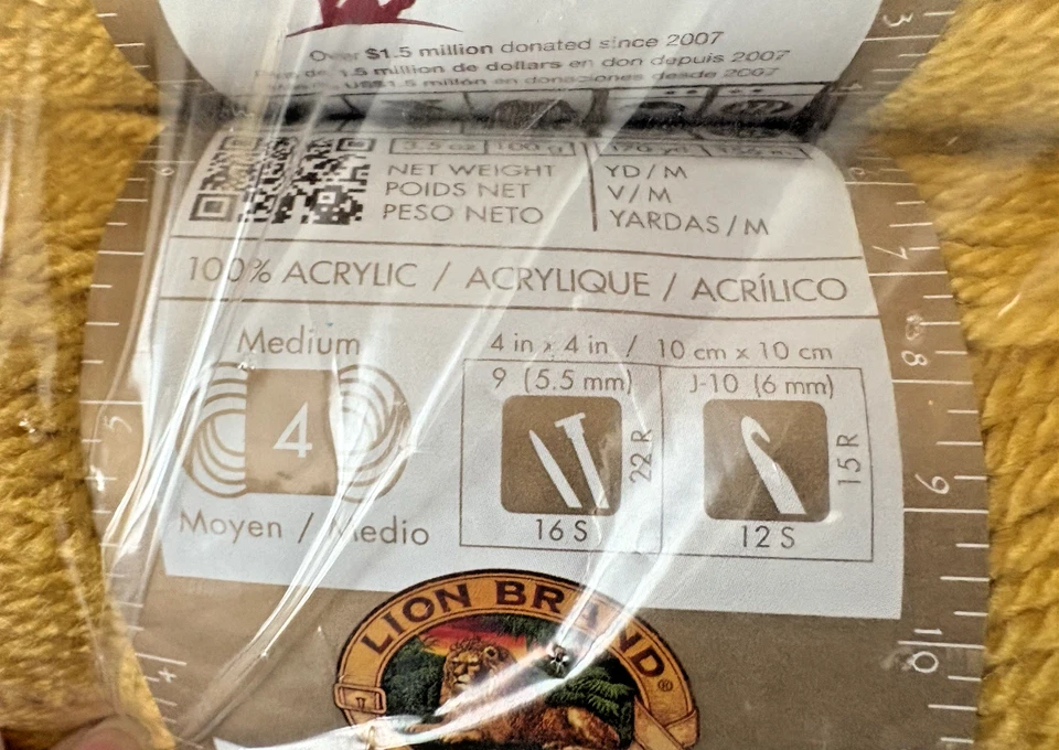 Lion Brand Vanna's Choice Yarn 3 Pack Mustard Gold Acrylic 3.5 Ozs 170 yds Scan - Image 4 of 4