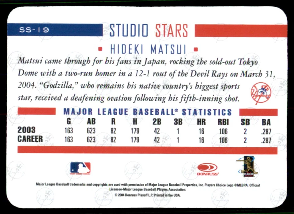 2004 Donruss Studio Stars #SS-19 Hideki Matsui New York Yankees - Image 2 of 2
