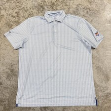 Johnnie-O Polo Shirt Mens XL Blue Dot Golf Moon Cup Patch Performance Stretch