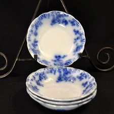 Grindley 4 Bowls Dessert Fruit Catherine Mermet Flow Blue 1894-1914 Embossed