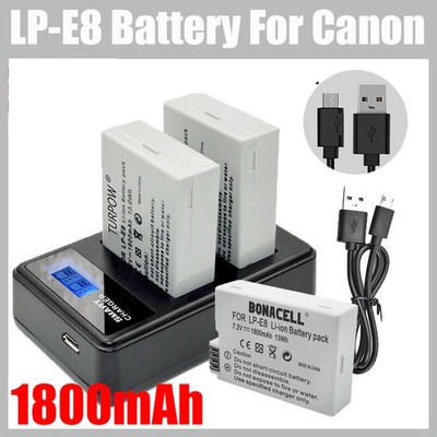 2/ 4X LP-E8 Akku + Ladegerät für Canon EOS 550D 600D 650D 700D T2i T3i T4i LPE8