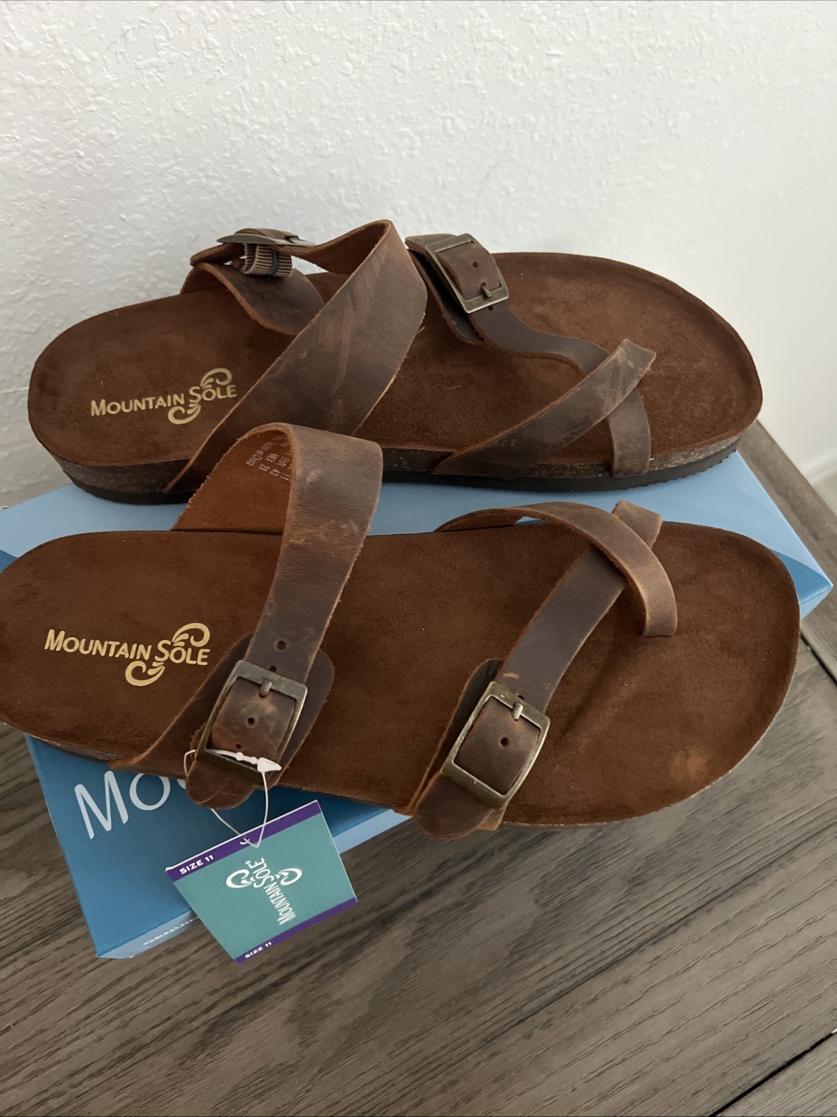 SAOLA Sandalo donna pelle suola montagna taglia 11 marrone nuovo con scatola