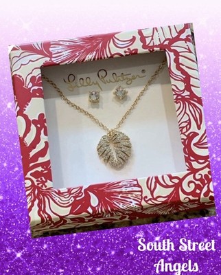 LILLY PULITZER POINSETTIA RED ISLAND VIBES NECKLACE & EARRING SET ~ NEW IN BOX