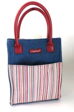 Longaberger Homestead Denim Mini Red White Blue Striped Tote Bag