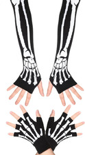 2 Pairs Skeleton Fingerless Gloves Unisex, Goth Skull Half Finger Elastic Arm