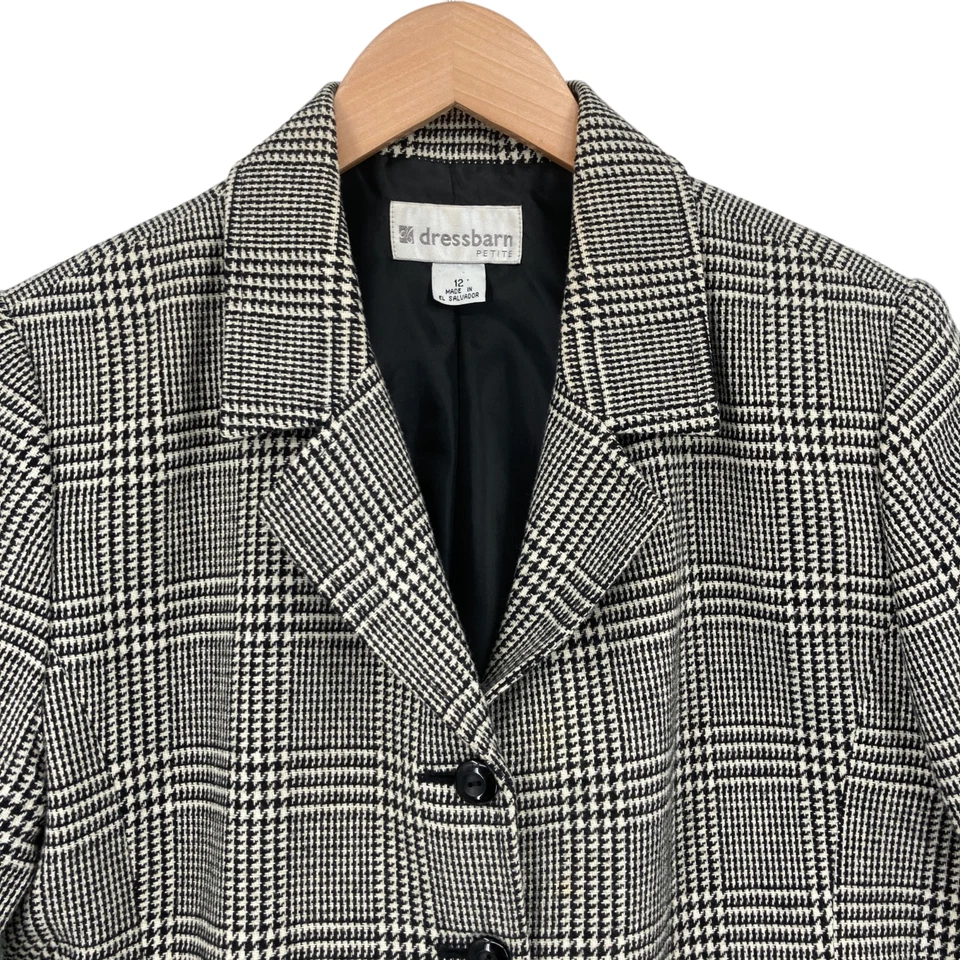 Dressbarn Blazer Jacket Women Size 12P White Black Houndstooth Wool Button Front - Image 4 of 4