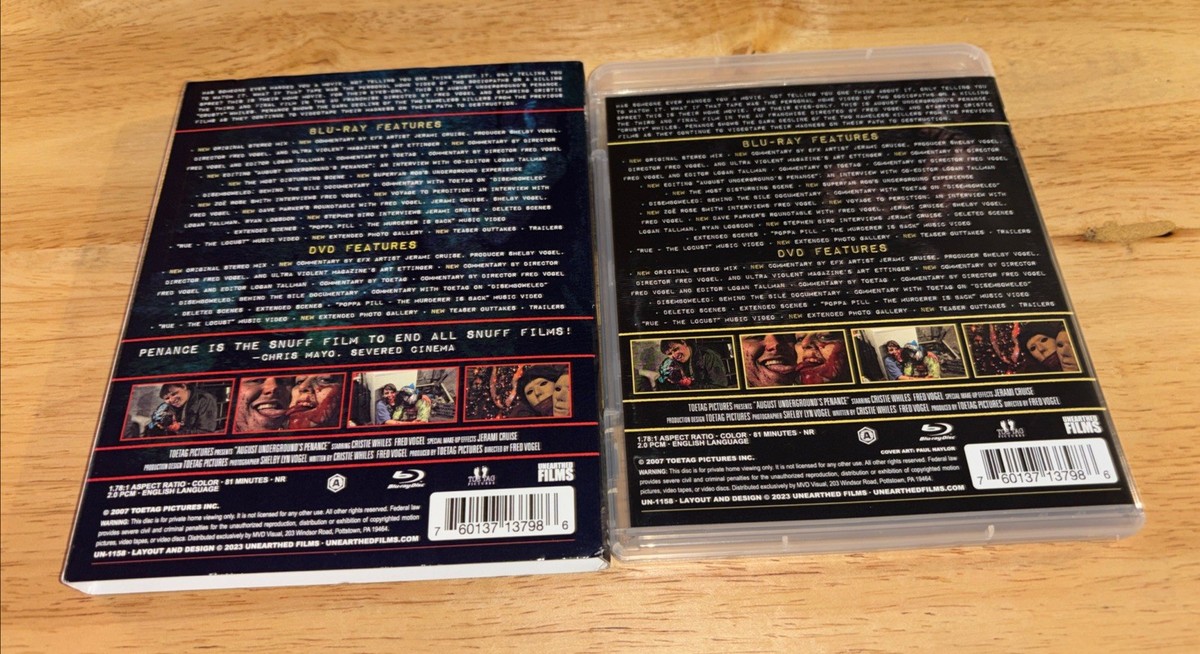 August Underground's Penance DVD + Blu-ray 2007 Slipcover Toetag