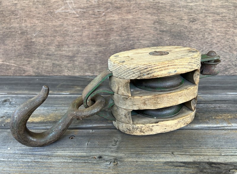 Vintage Wooden and Cast Iron Block and Tackle ~ Vintage Pulley