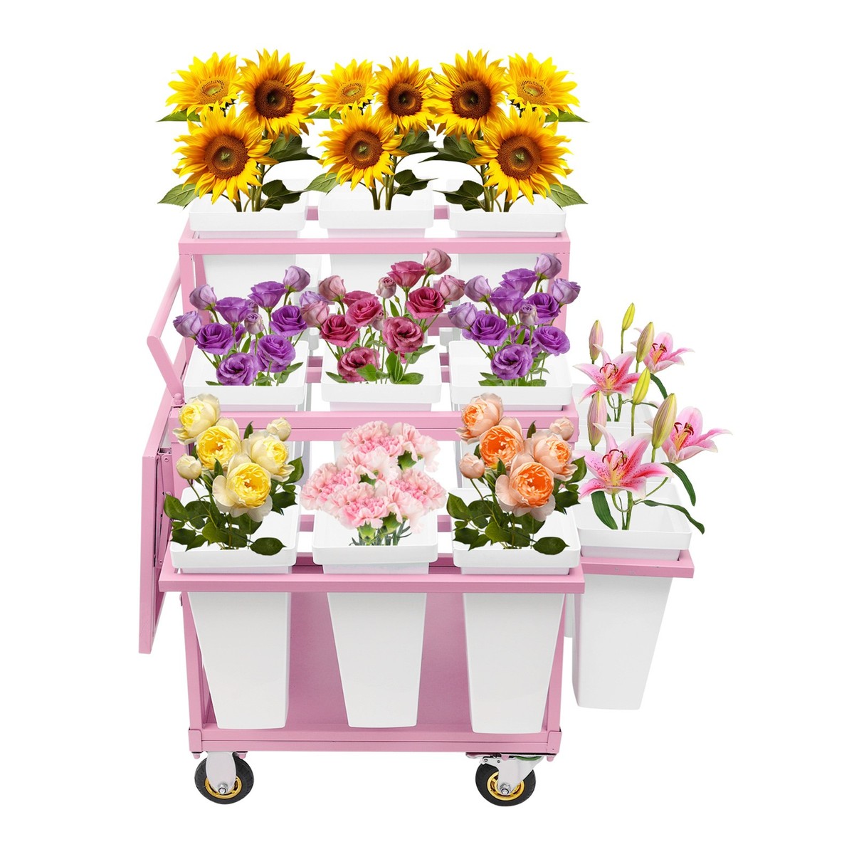 6-Tier Pink Flower Display Stand With 18 Removable Buckets