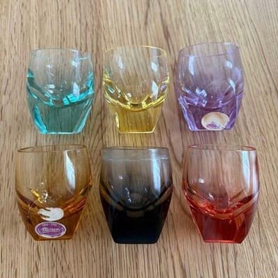 Moser Double Old Fashioned Tumbler Cut Glass Set 6 Farben Crystale Bar ShotGlass