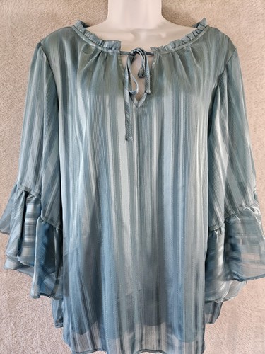 Lauren Conrad Blouse Women XXL Ruffle Slv Sheer Metallic Stripe Fairy WhimsiGoth - Picture 2 of 13