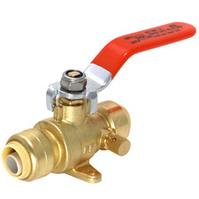 1 Pack XFITTING 1/2" Push Fit Ball Valve with Drain and Drop Ear, Lead Free