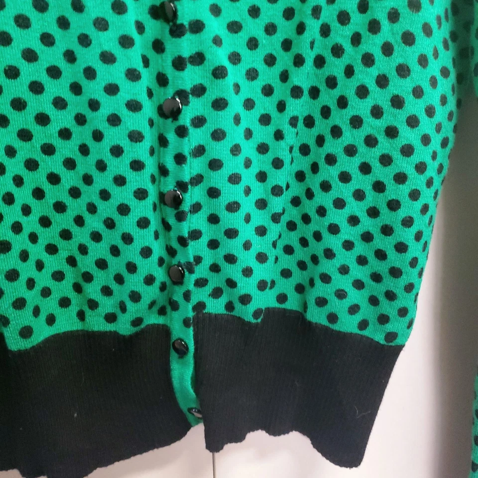 Voodoo Vixen Cardigan Vintage Inspired Retro Rockabilly Polka Dot Green Button L - Image 4 of 4