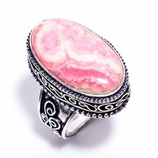 925 Sterling Silver Handmade Jewelry Natural Rhodochrosite Gemstone Ring 8.5 US