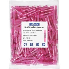 Heat Shrink Butt Wire Connectors, 210Pcs 22-16 AWG Red Insulated Waterproof E...