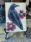 aceo original art, Blackbird with Flower, 2 1/2" x 3 1/2", signed Joni Russell — photo 3