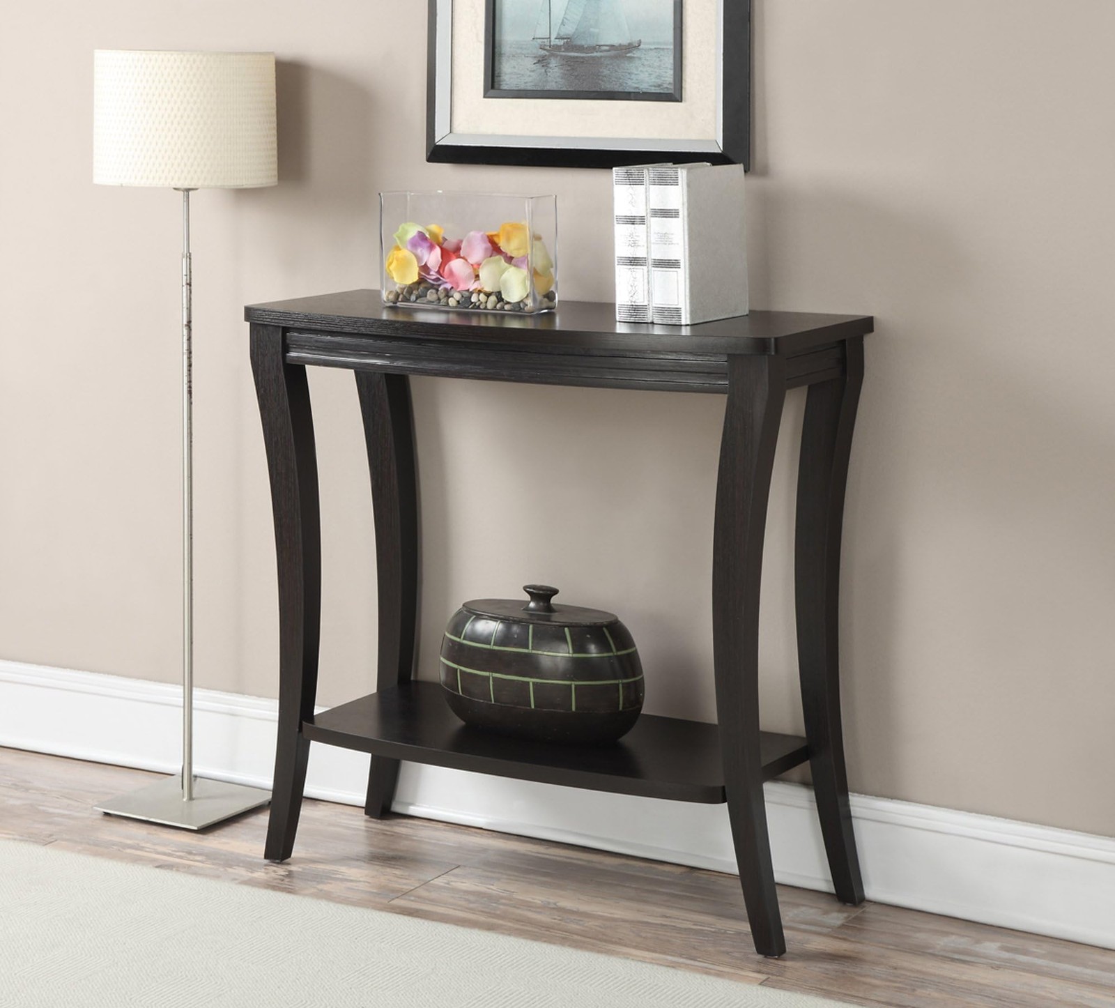 Convenience Concepts Newport Console Table with Shelf in Espresso Wood Finish