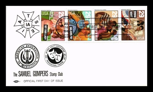 US COVER BROADWAY MUSICALS BOOKLET FDC SAMUEL GOMPERS STAMP CLUB