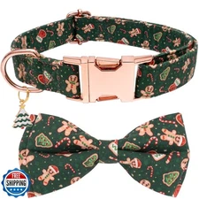Faygarsle Green Dog Collar Christmas Design with Bow Metal Buckle Gingerbread