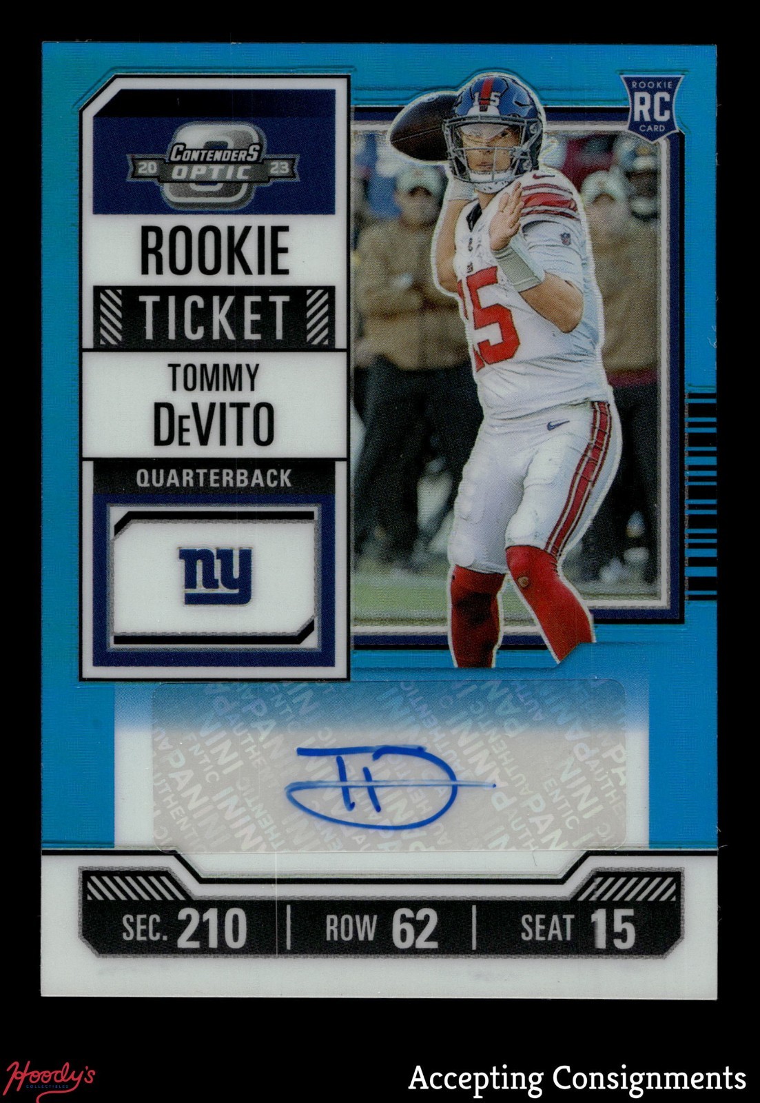 2023 Panini Contenders Optic Teal #153 Tommy DeVito 72/99 ROOKIE AUTO RC GIANTS