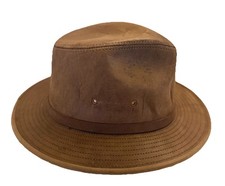 Adventure Bound Brown Leather Outback Hat 6 7/8 USA Made Snap Brim Vents