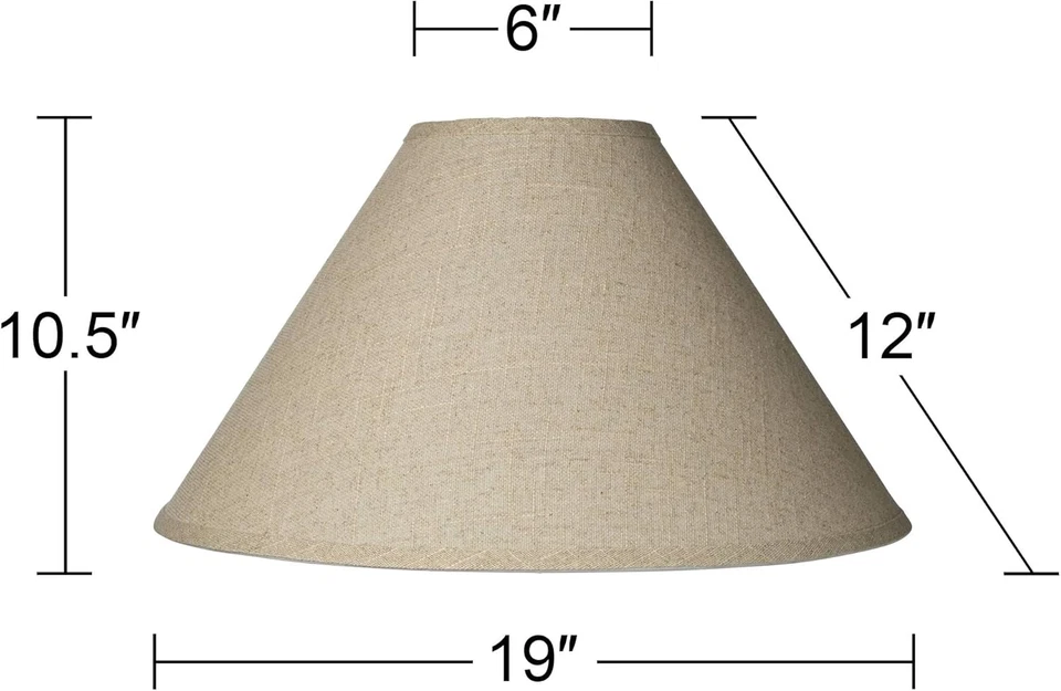 Pantalla de lámpara Imperio grande de arpillera fina 6" superior X 19" inferior X 10,5" alto X 12" inclinado Foto 4 de 4
