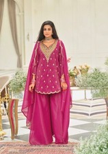 Presenting Heavy Natural Silk Pink Top Palazzo With Dupatta For Functional Wear