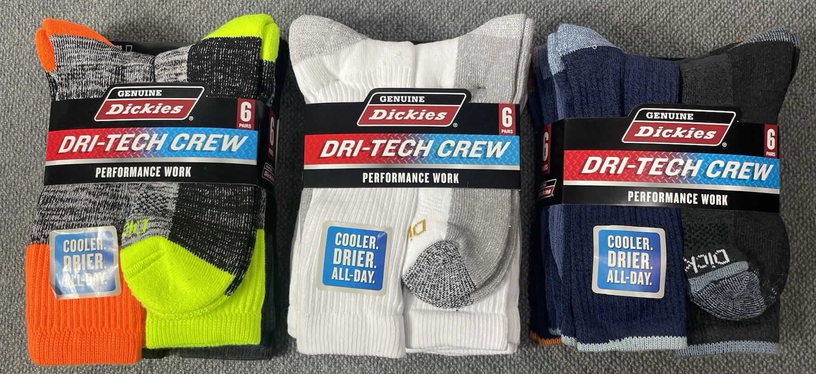Dickies Lot of 18 Pairs of DRI-TECH CREW Performance Work Socks Size 6-12 NWT