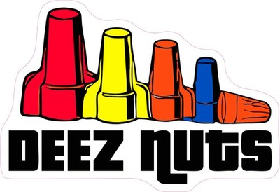 Deez Nuts Electrician Wire Nut Parody Funny Hard Hat Vinyl Bumper Sticker Decal