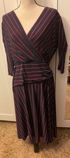 Ralph Lauren Wrap Dress Navy Red Striped Classic Chic Workwear Timeless SZ 14