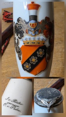 Studentika Adel Pfeife VON PALM - VON RÖDER Wappen Eichenlaub Biedermeier ~1840
