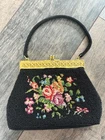 stunning 60s vintage bead floral tapestry gold metal occasion bag hong kong