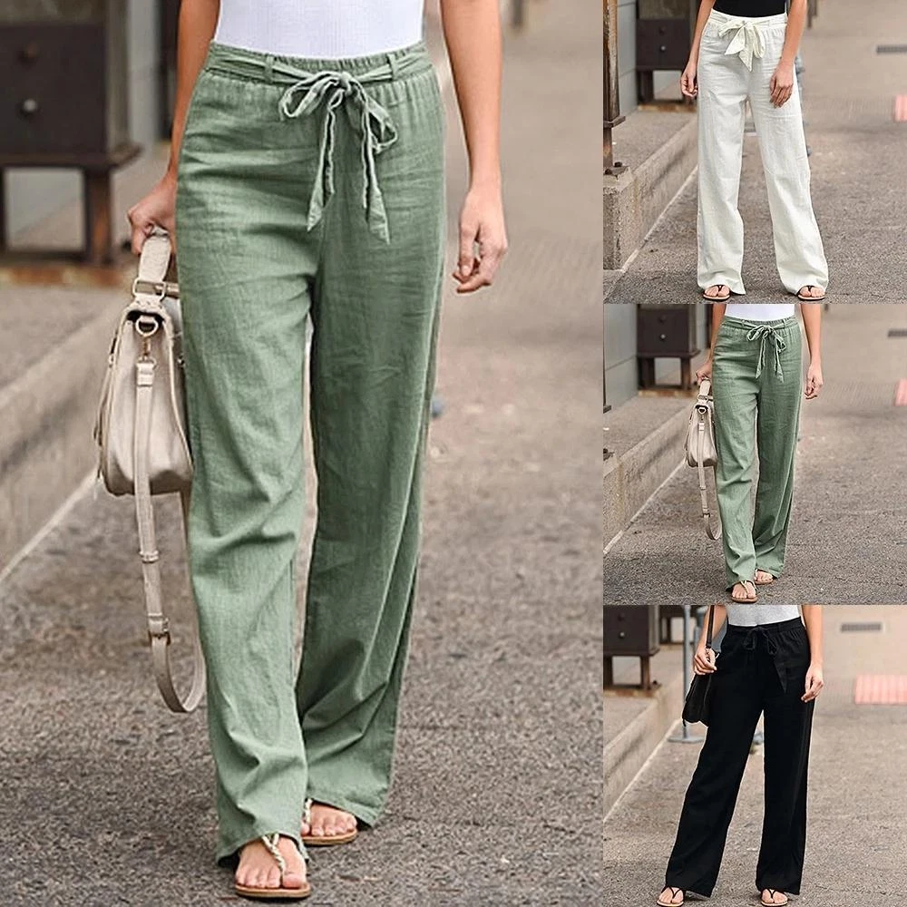 Cotton and linen wide leg pants for women lightweight breathable high waisted Cotton and linen wide leg pants for women lightweight breathable high waisted