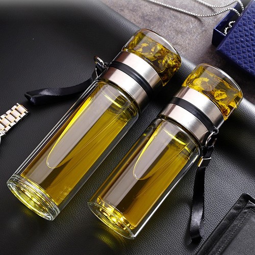 Portable Double Wall Glass Tea Infuser Travel Water Separation Bottle Mug - Afbeelding 2 van 14