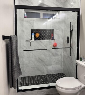 60''x72''Glass Shower Door 1/4'' 6.0mm Tempered Glass Double Sliding Bypass Door