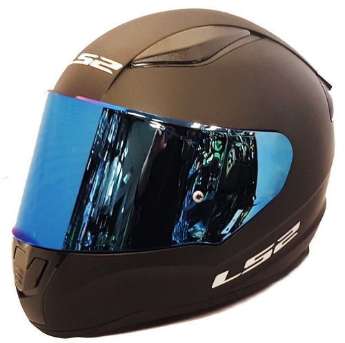 LS2 Full Face Motorcycle Motorbike Helmet Matt Black Blue Iridium Tinted Visor - Picture 1 of 1