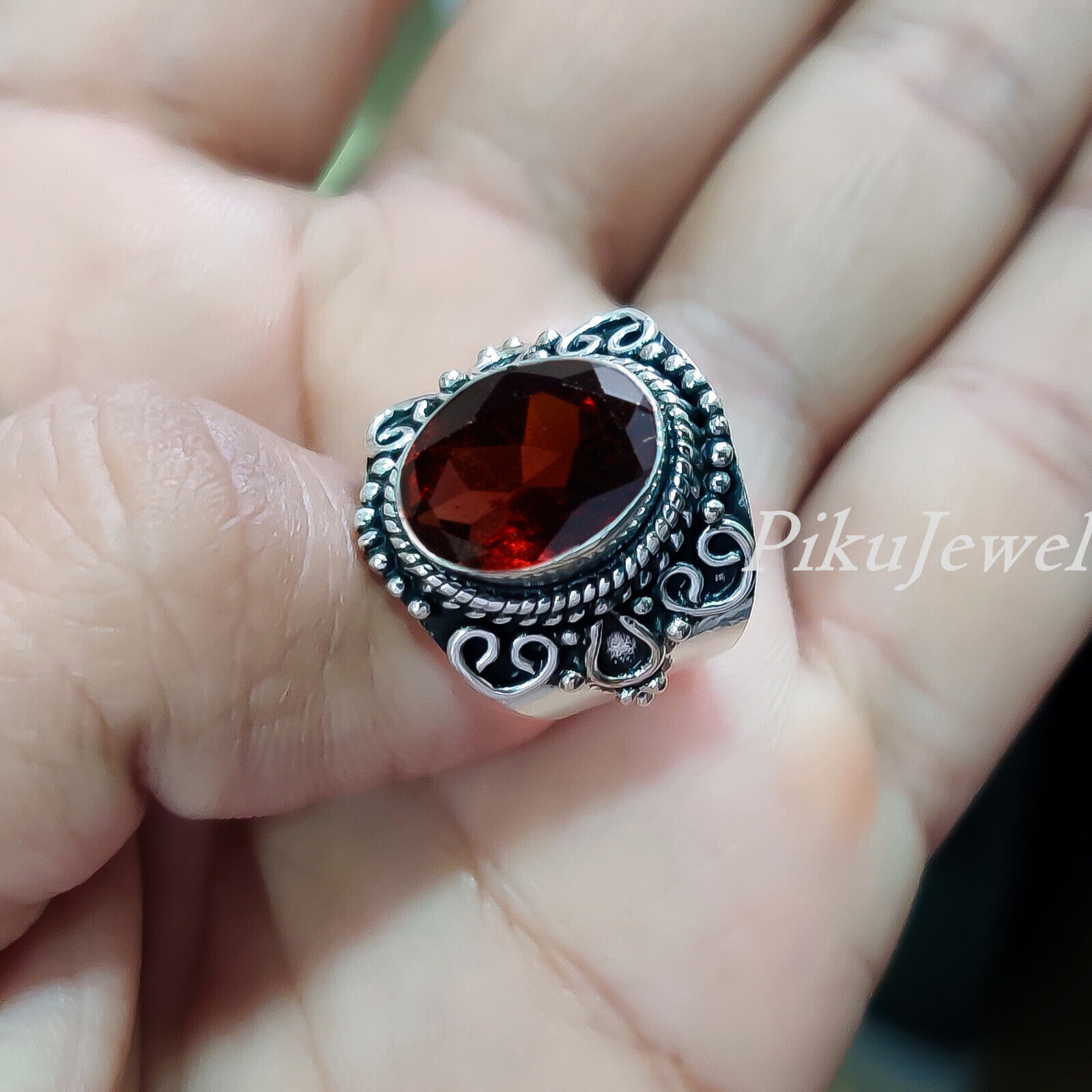 Bague en argent Sterling 925, grande pierre précieuse ovale, grenat