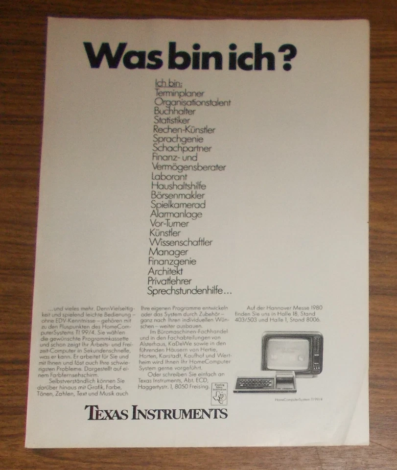 Seltene Werbung TEXAS INSTRUMENTS TI 99/4 Home Computer 1980 - Bild 1 von 1