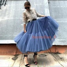 Tulle Skirts Women Pleated Mesh 3 Layers Princess Skirts Sweet Midi High Waist