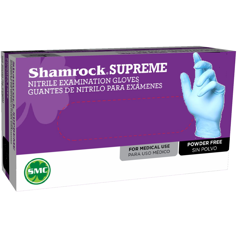 Shamrock Supreme Blue Nitrile Exam Gloves, Powder Free, Size Medium, Box of 95