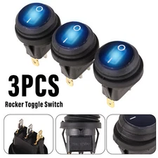 3PCS Blue LED 12V 20A Car Boat ON/OFF Round Waterproof Rocker Toggle Switch