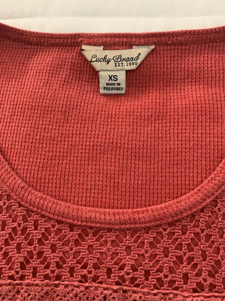 Lucky Brand | Girls | Long Sleeve | Red | Size XS | Pullover Shirt| Crochet - Image 3 of 4