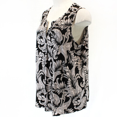Jones NY Plus Bronze/Black Paisley Sleeveless Splitneck Top 2X Spring Summer